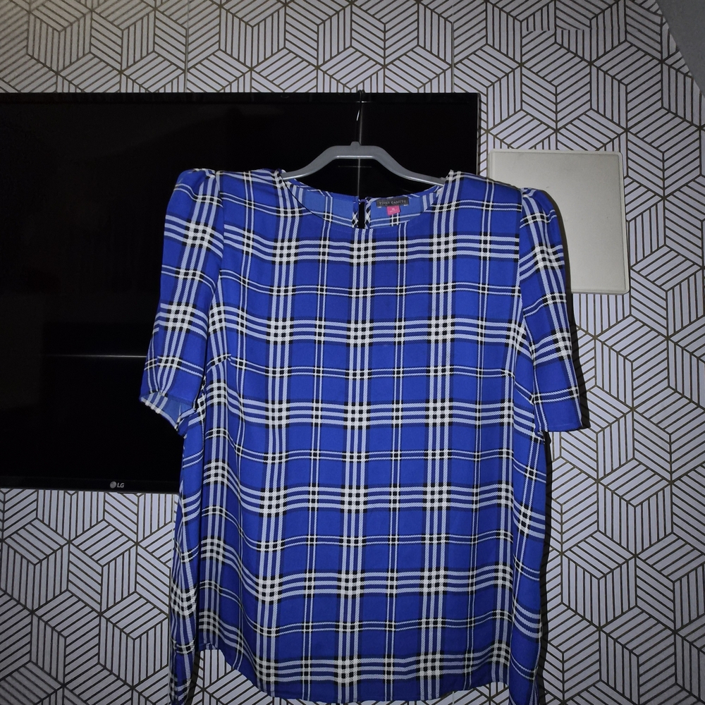 Vince Camuto Blue and White Plaid Blouse